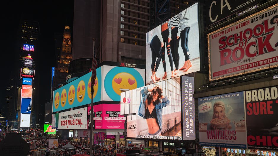 Colorful billboards light up New York City's iconic Times Square at night